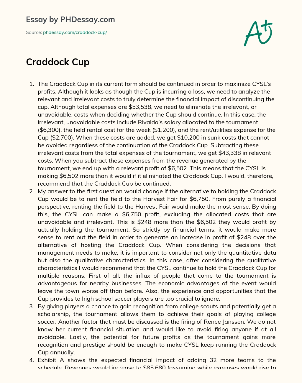 Craddock Cup essay