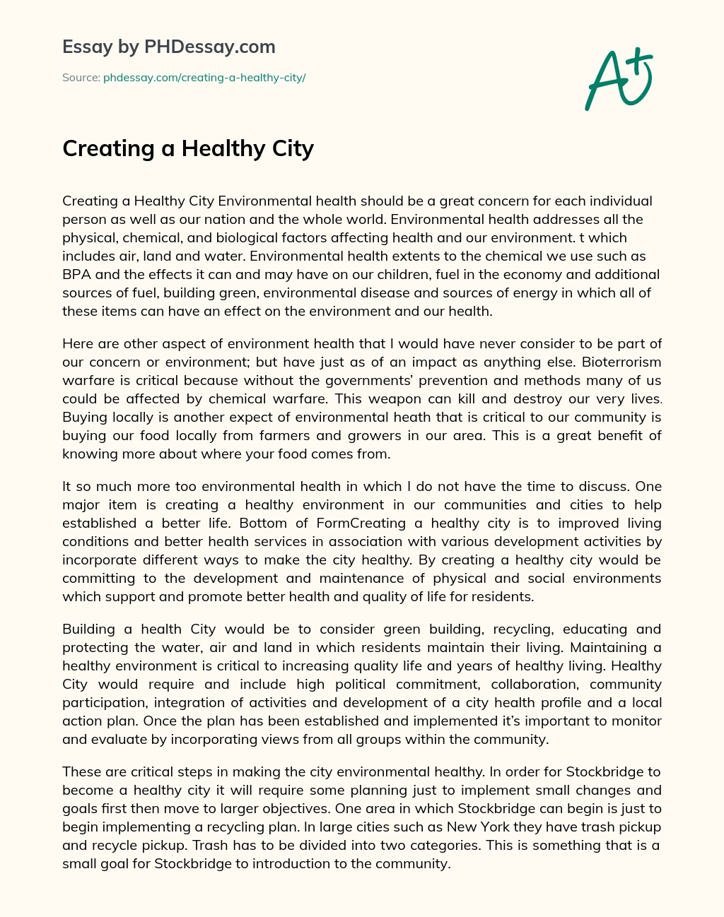 Creating a Healthy City essay