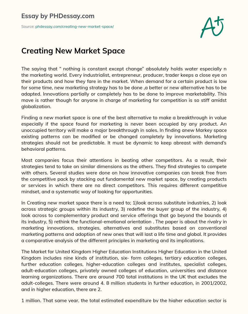 Creating  New Market Space essay