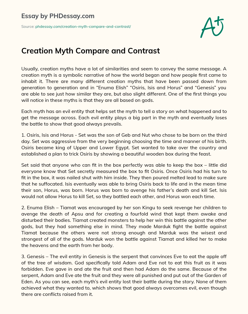 Creation Myth Compare and Contrast essay