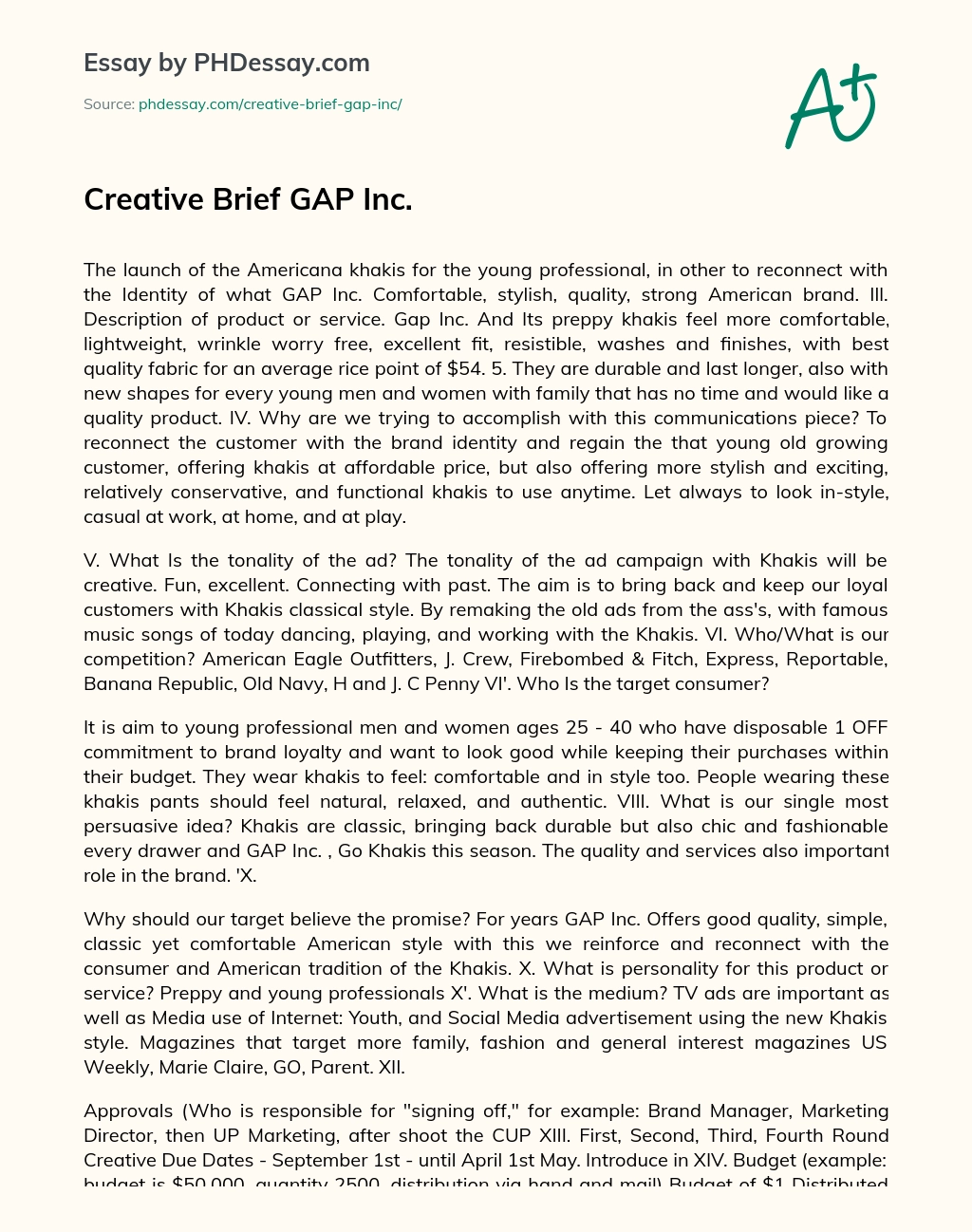 Creative Brief GAP Inc. essay