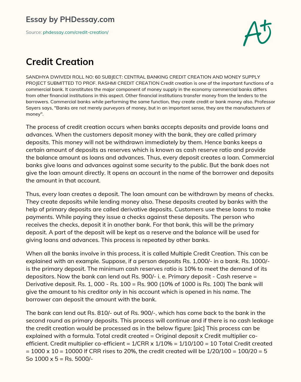 Credit Creation essay