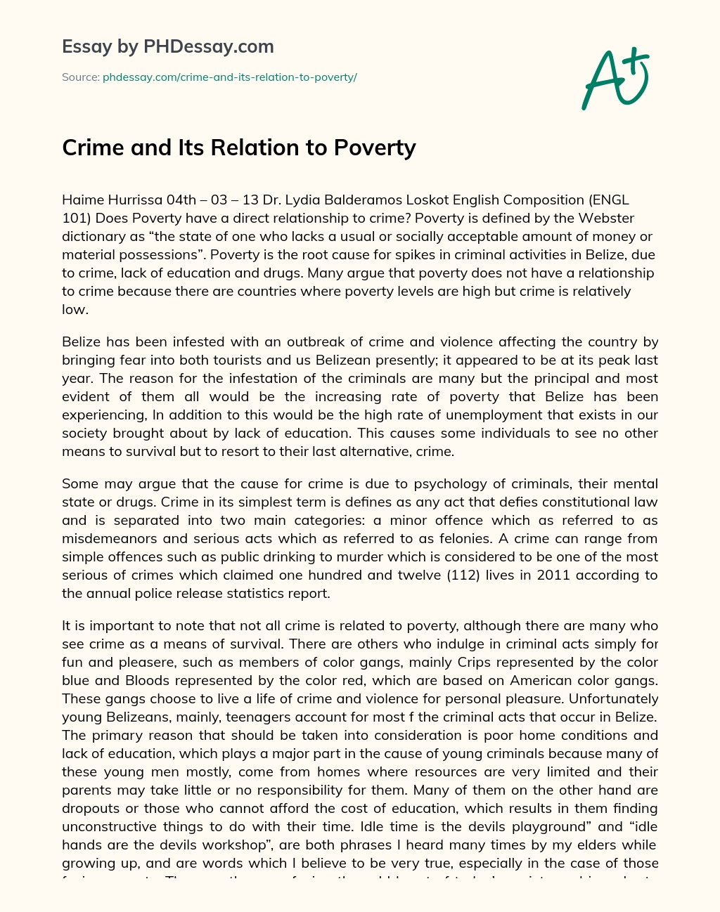 Crime and Its Relation to Poverty essay