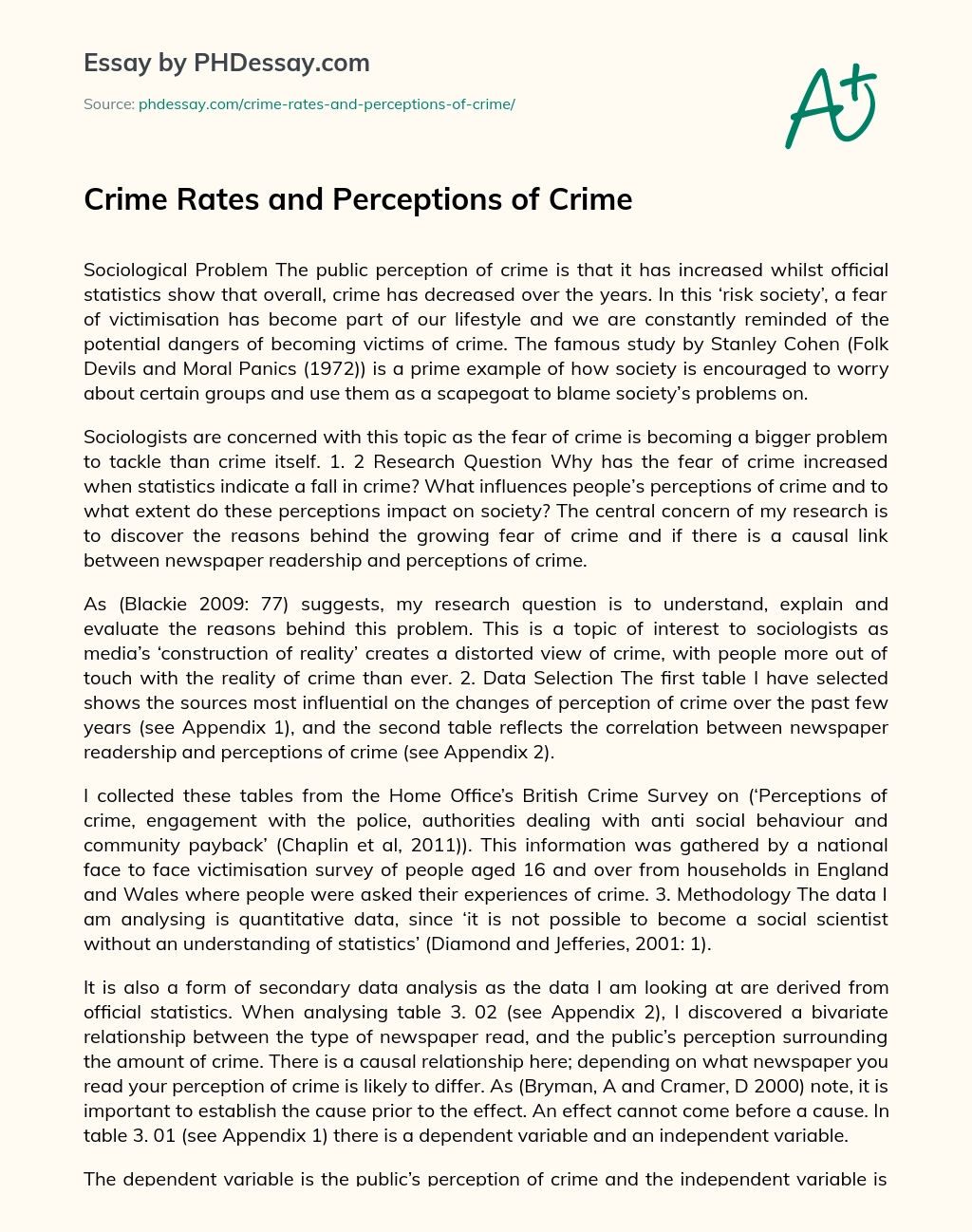 Crime Rates and Perceptions of Crime essay