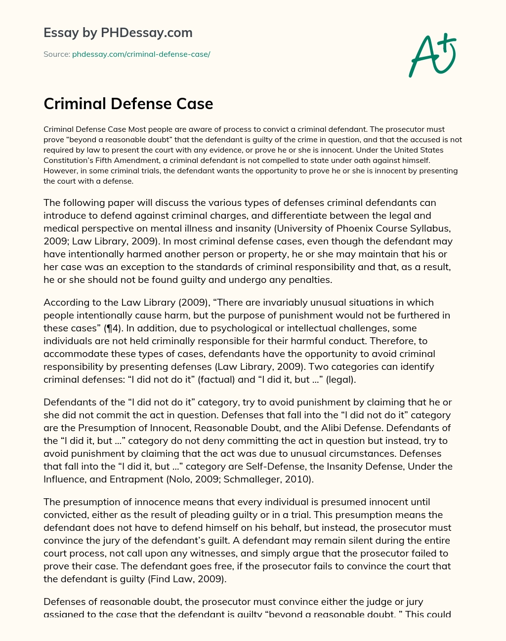 Criminal Defense Case essay
