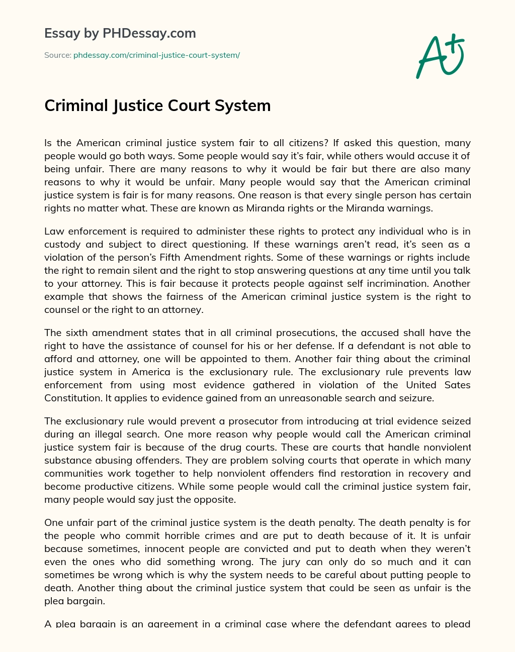 Criminal Justice Court System essay