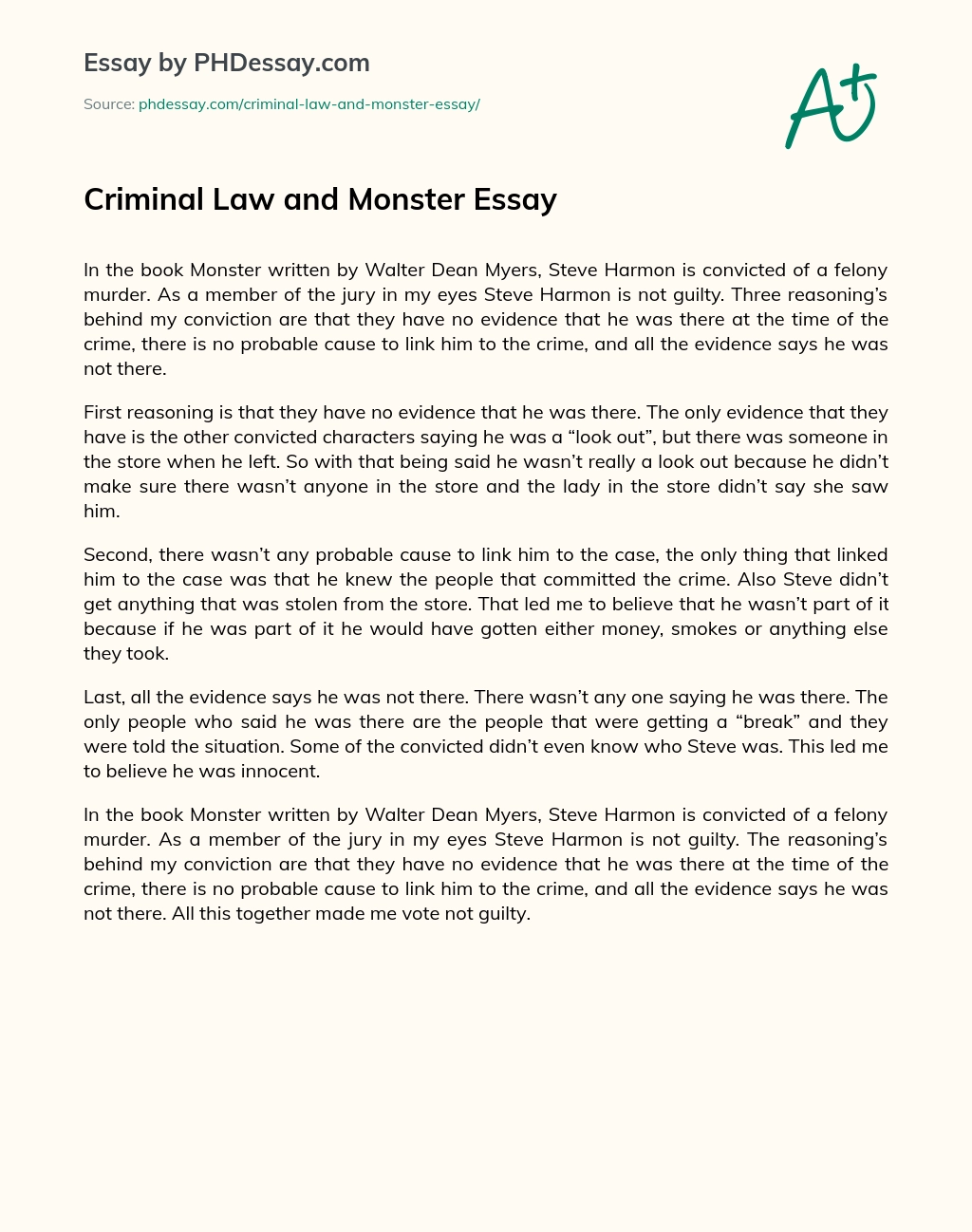 Criminal Law and Monster Essay essay