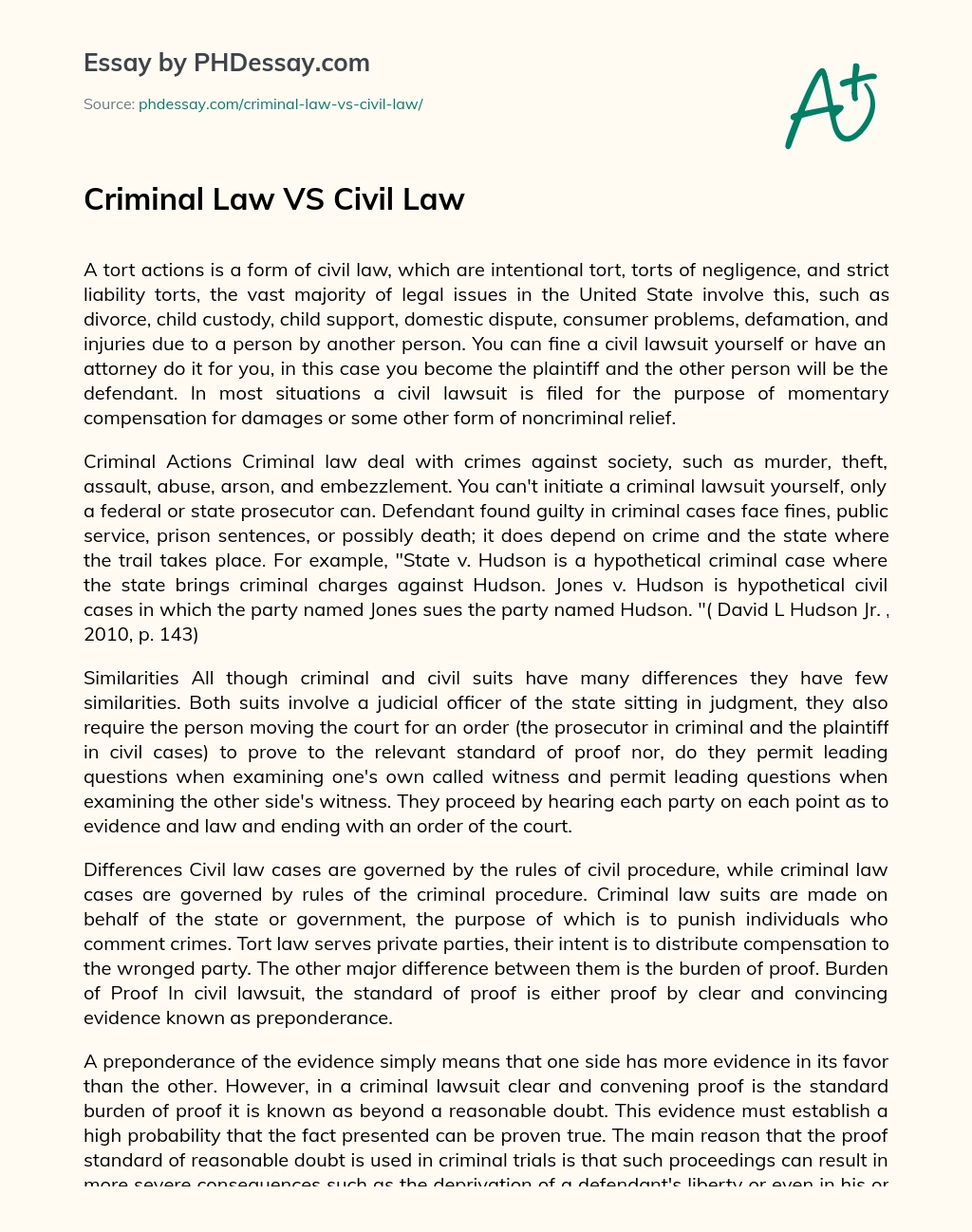 Criminal Law VS Civil Law essay