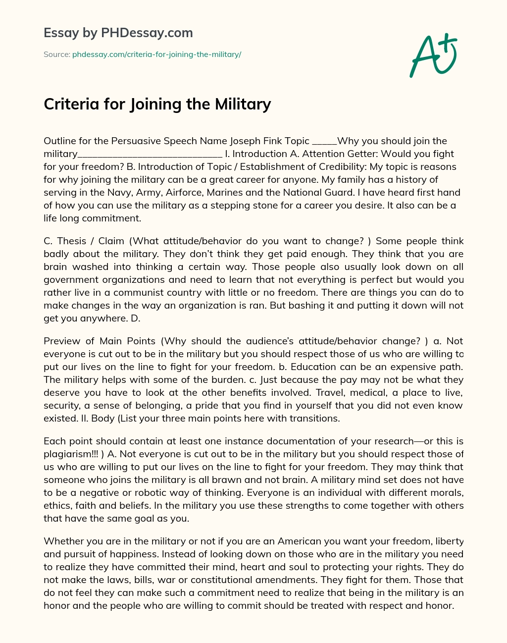 Criteria for Joining the Military essay