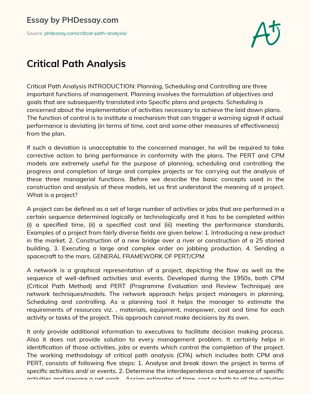 Critical Path Analysis essay