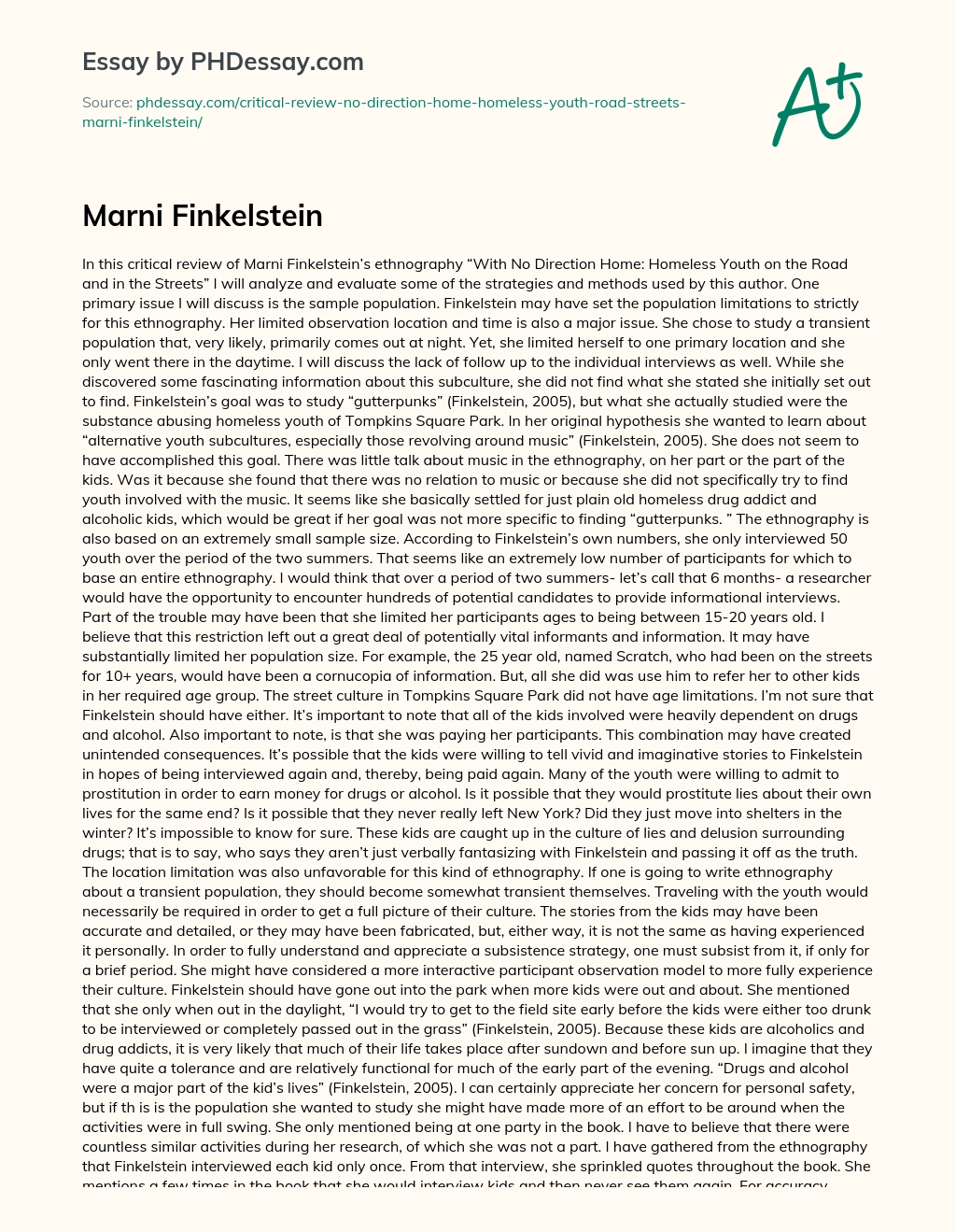 Marni Finkelstein essay