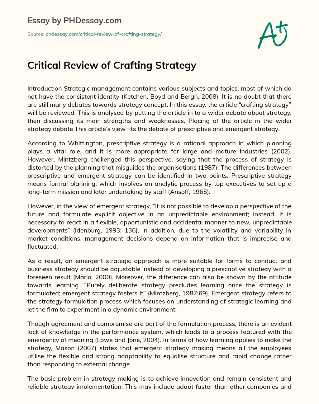 Critical Review of Crafting Strategy essay