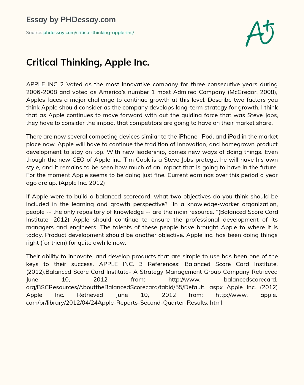 Critical Thinking, Apple Inc. essay