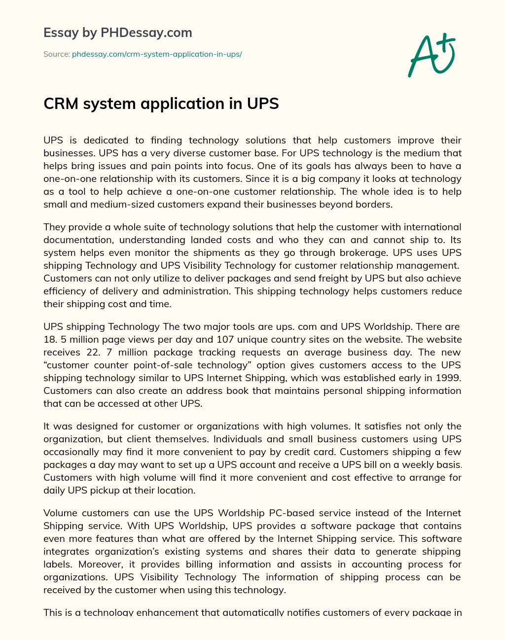 CRM system application in UPS essay