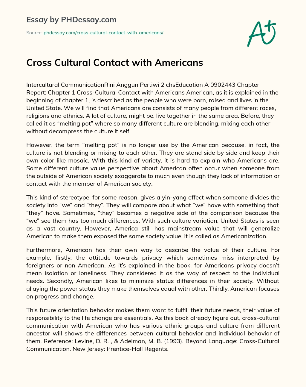 Cross Cultural Contact with Americans essay
