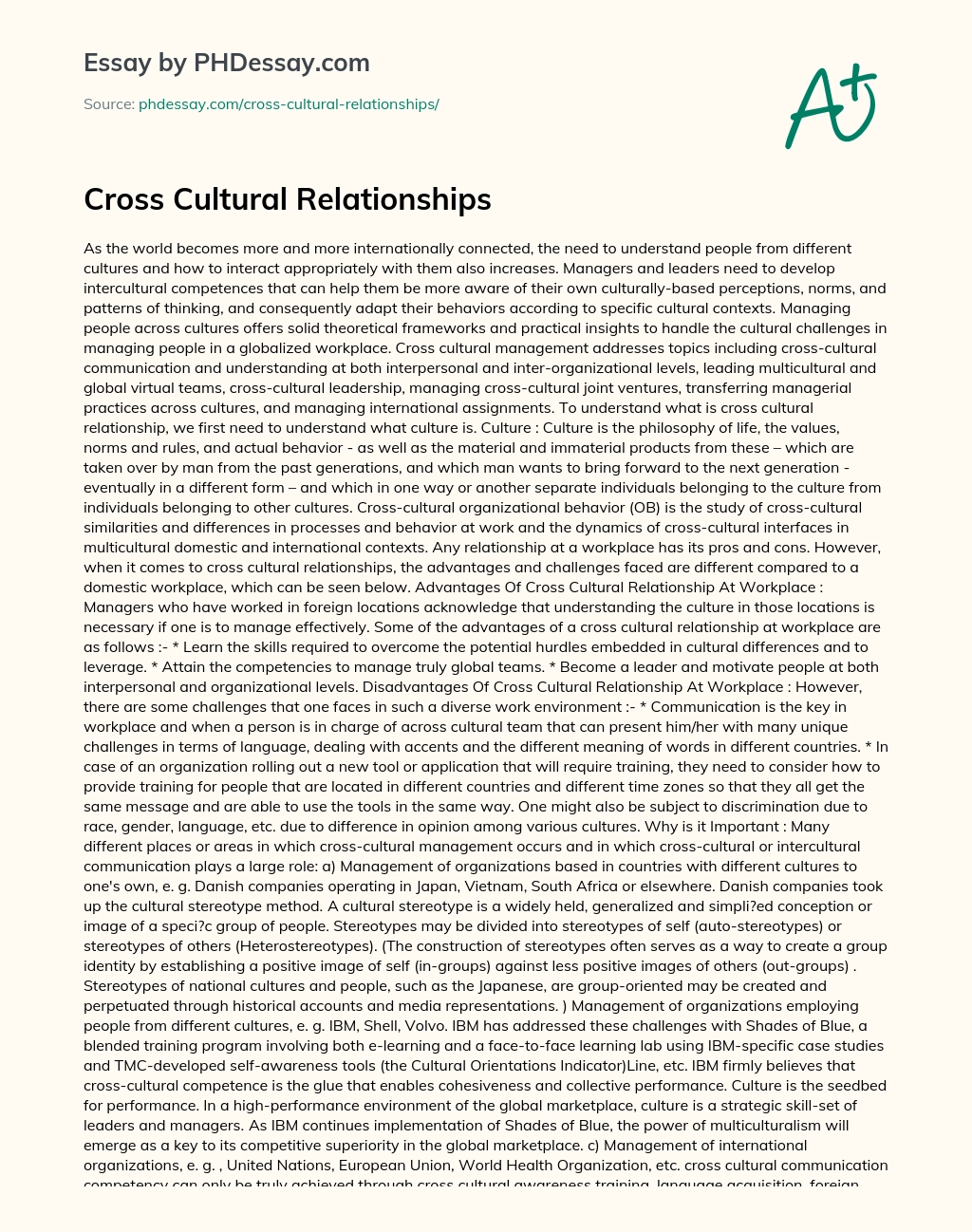 Cross Cultural Relationships essay