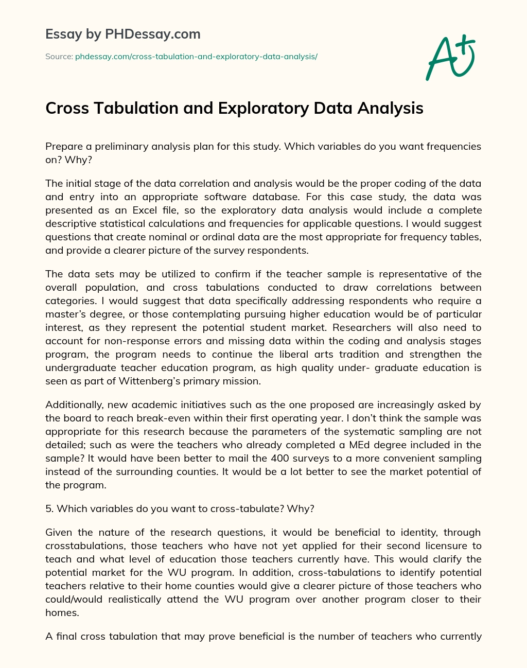 Cross Tabulation and Exploratory Data Analysis