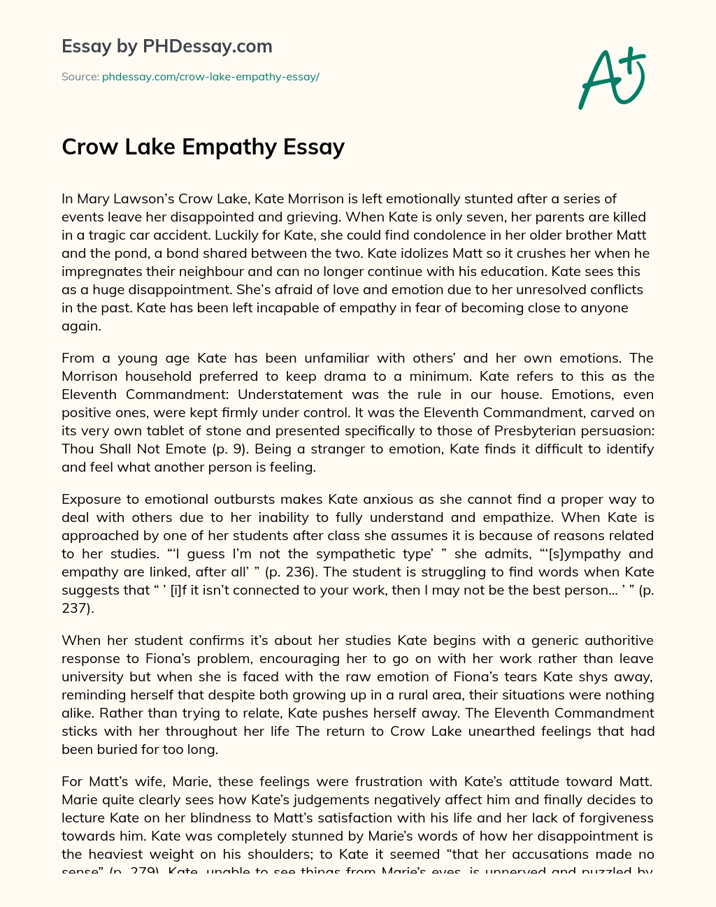 Crow Lake Empathy Essay essay