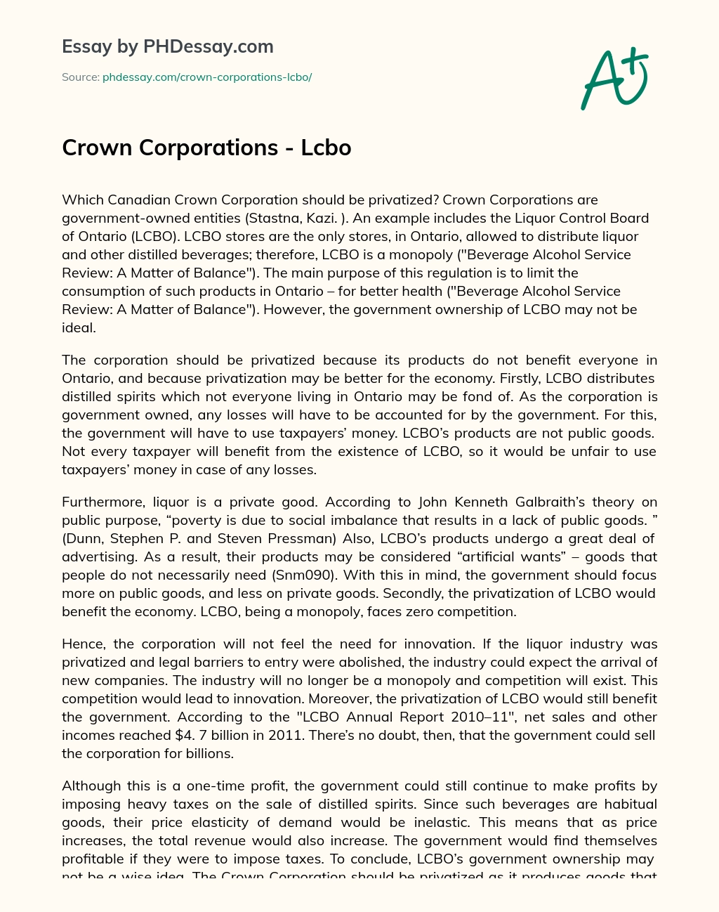 Crown Corporations – Lcbo essay