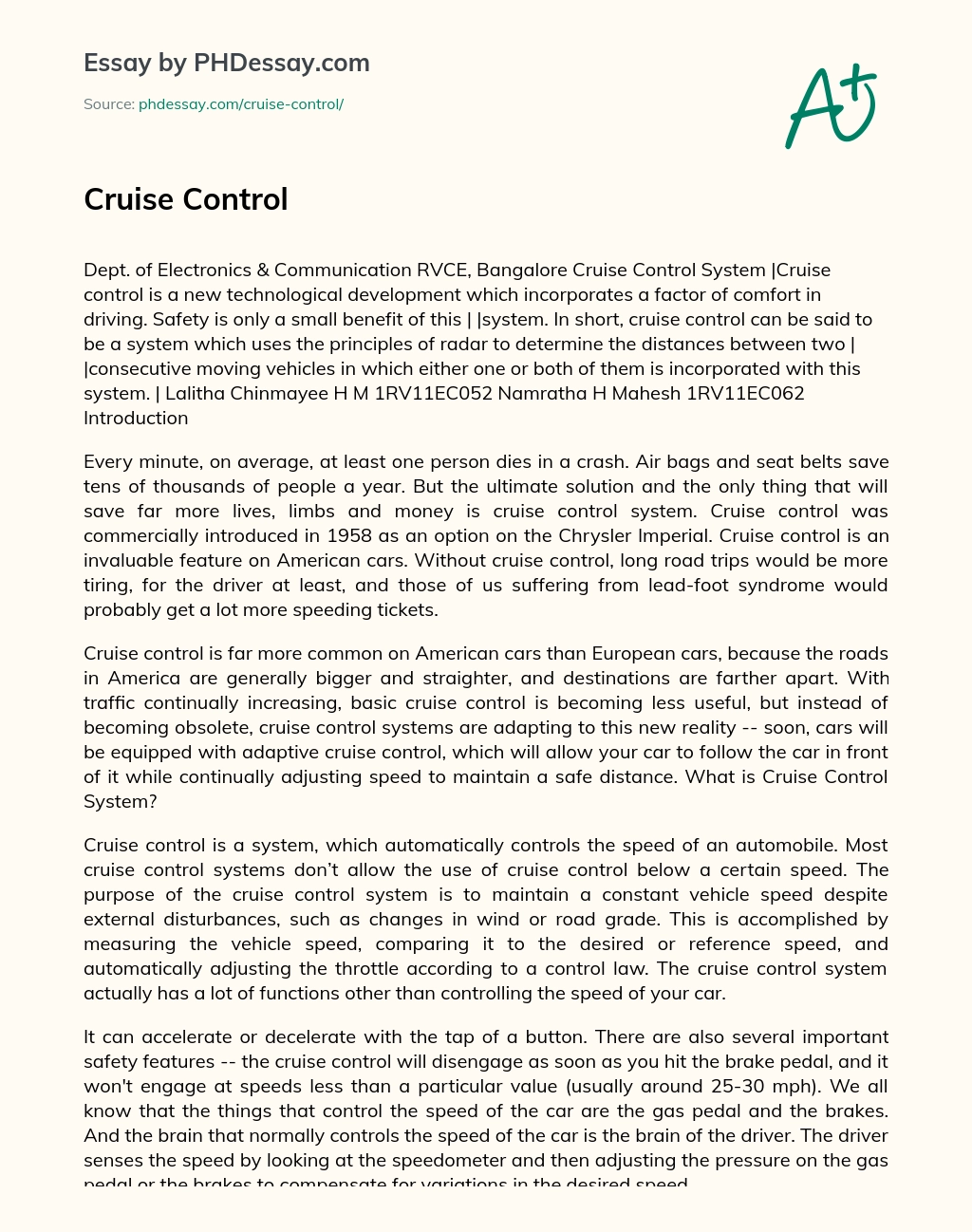 Cruise Control essay