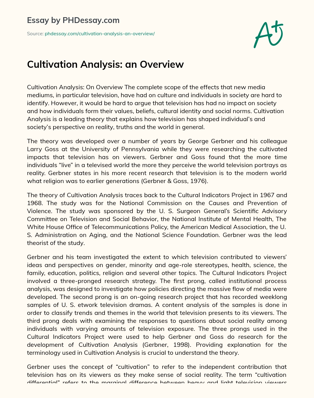 Cultivation Analysis: an Overview essay