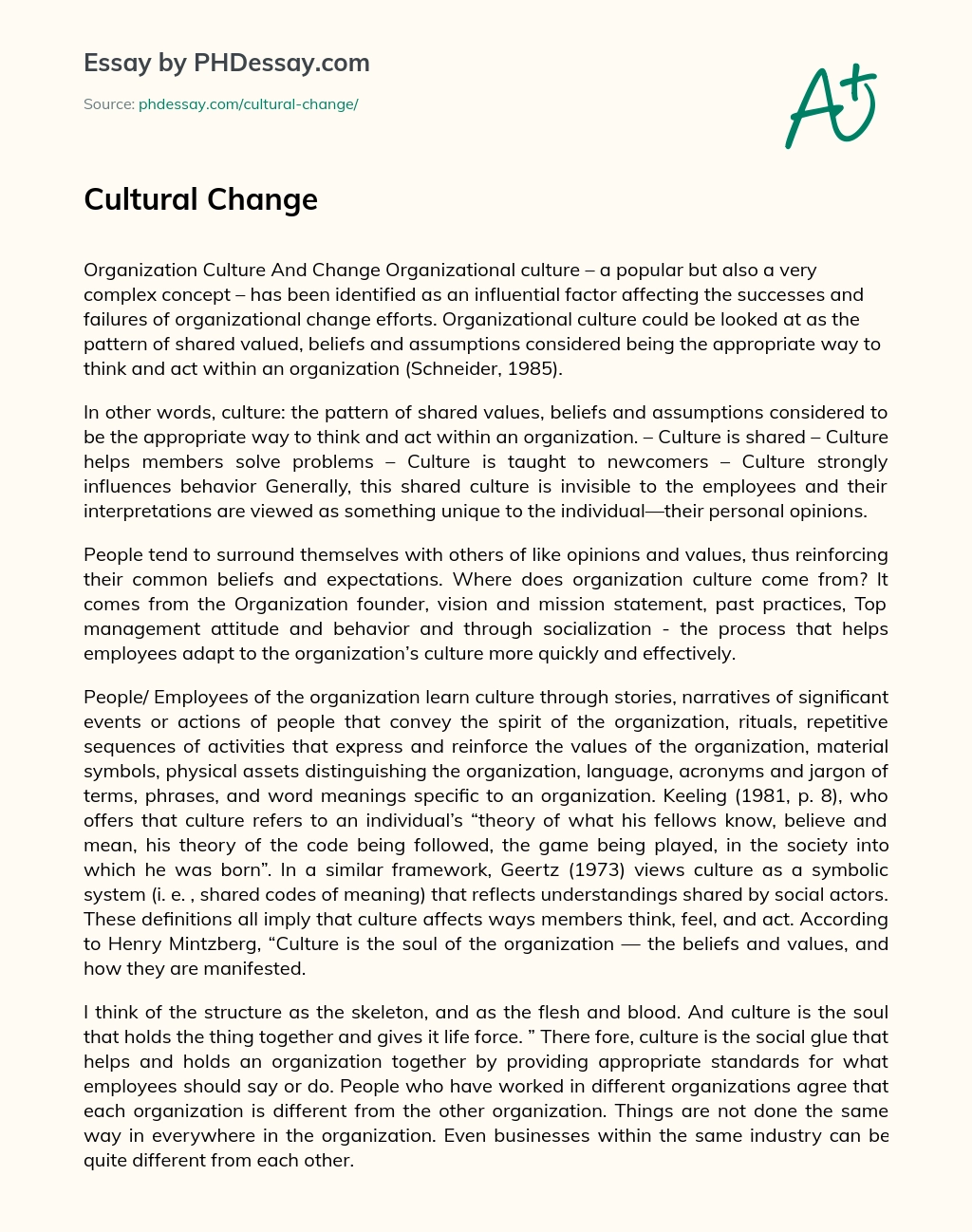introduction of cultural change essay