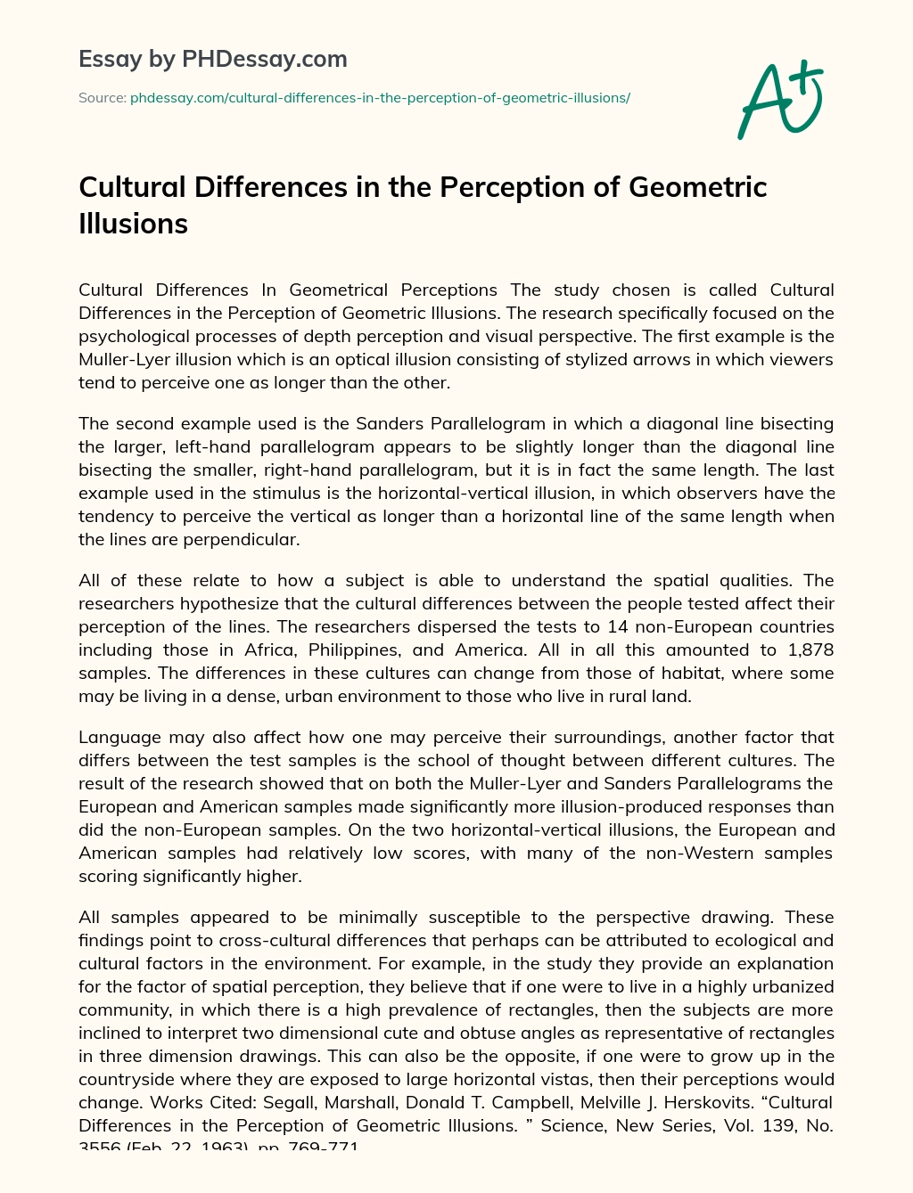 Cultural Differences in the Perception of Geometric Illusions essay