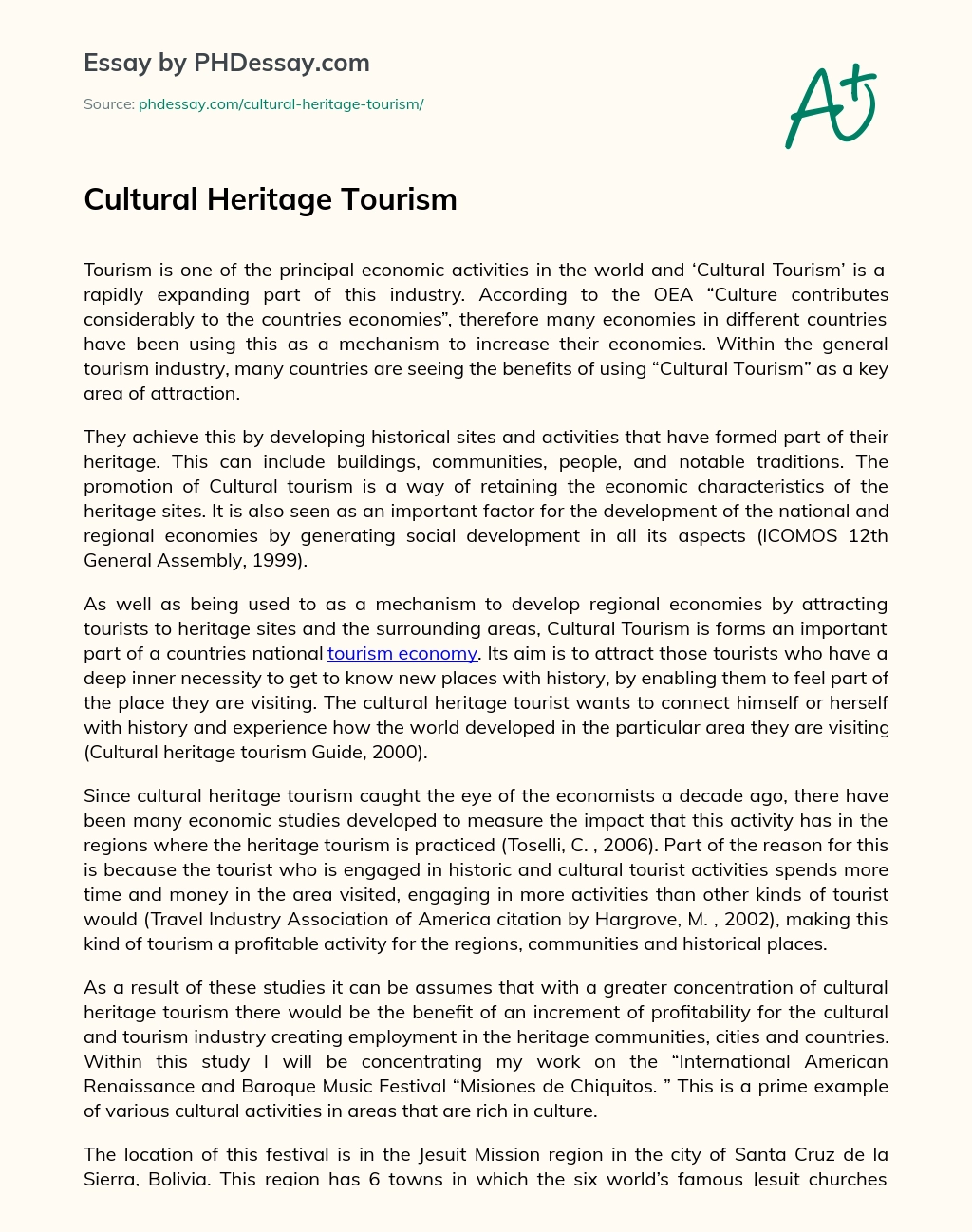 Cultural Heritage Tourism essay