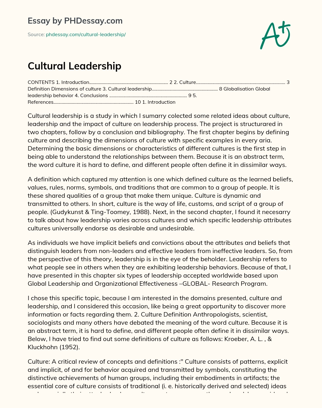 Cultural Leadership essay