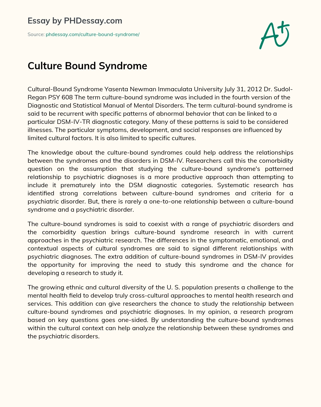 Culture Bound Syndrome essay