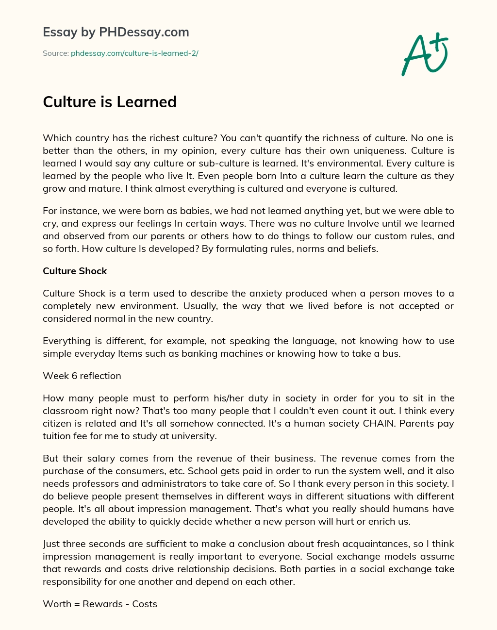 Culture is Learned essay