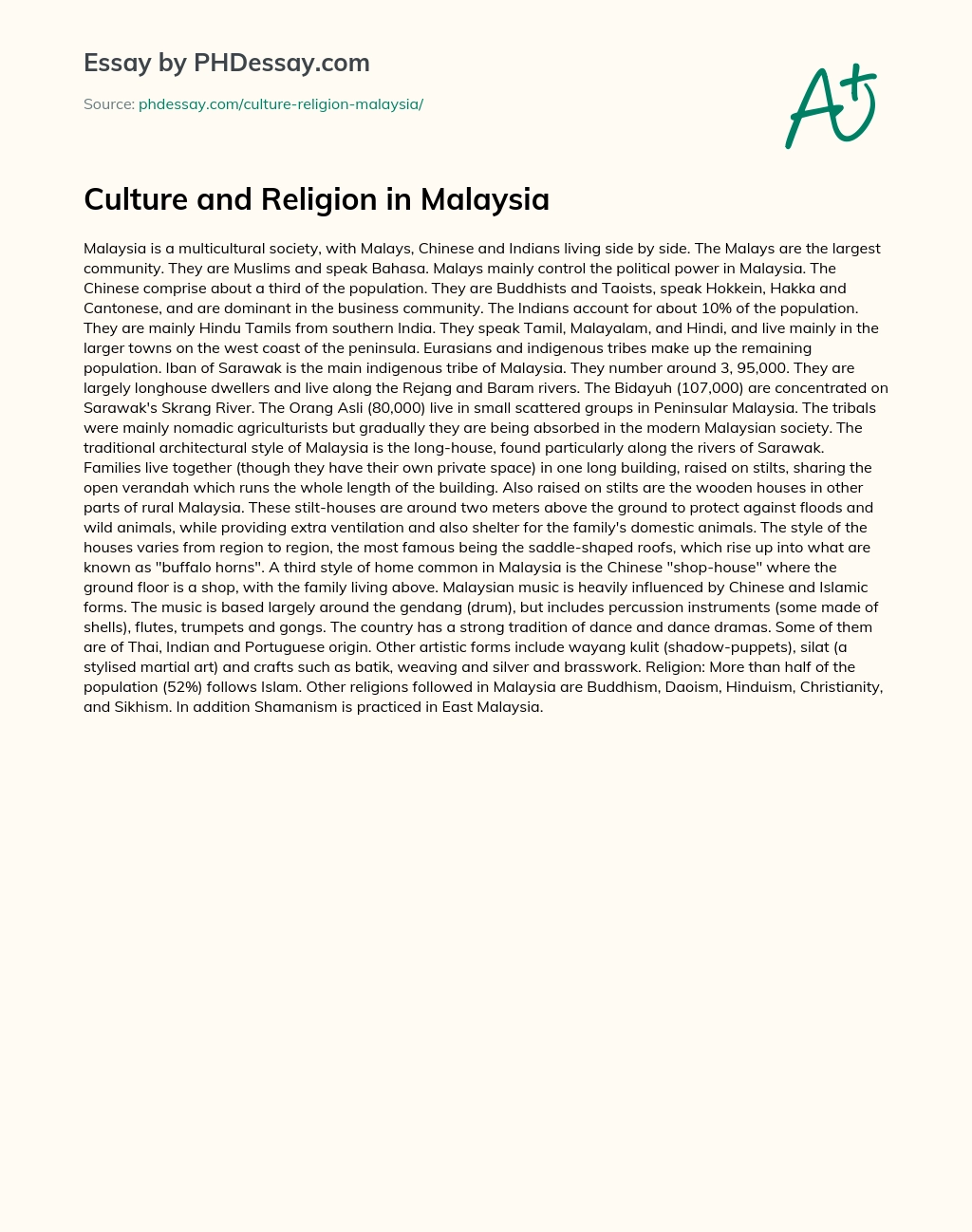 Culture and Religion in Malaysia essay