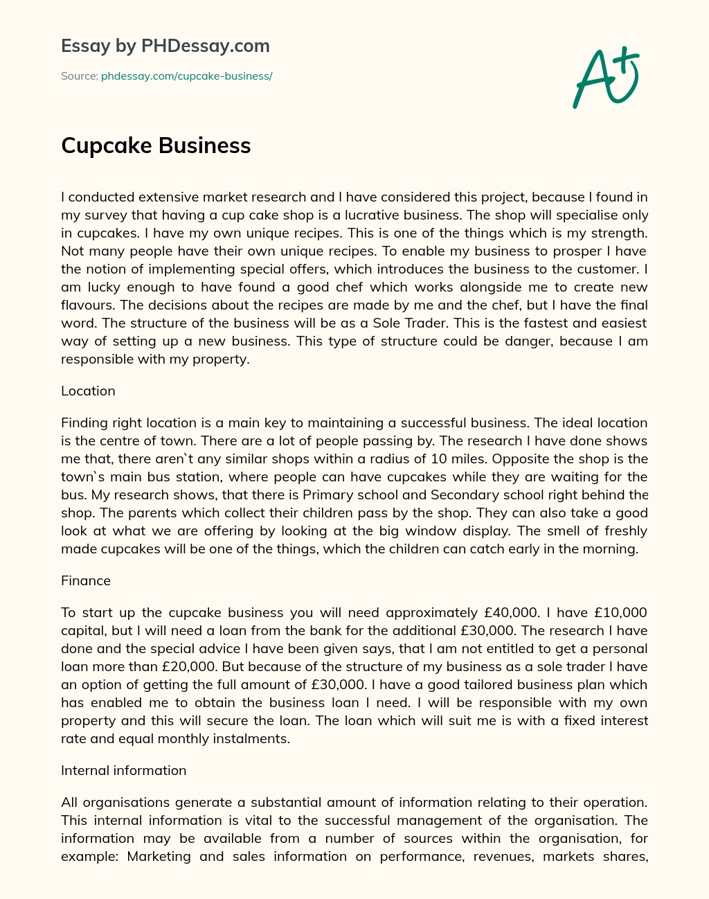 Cupcake Business essay