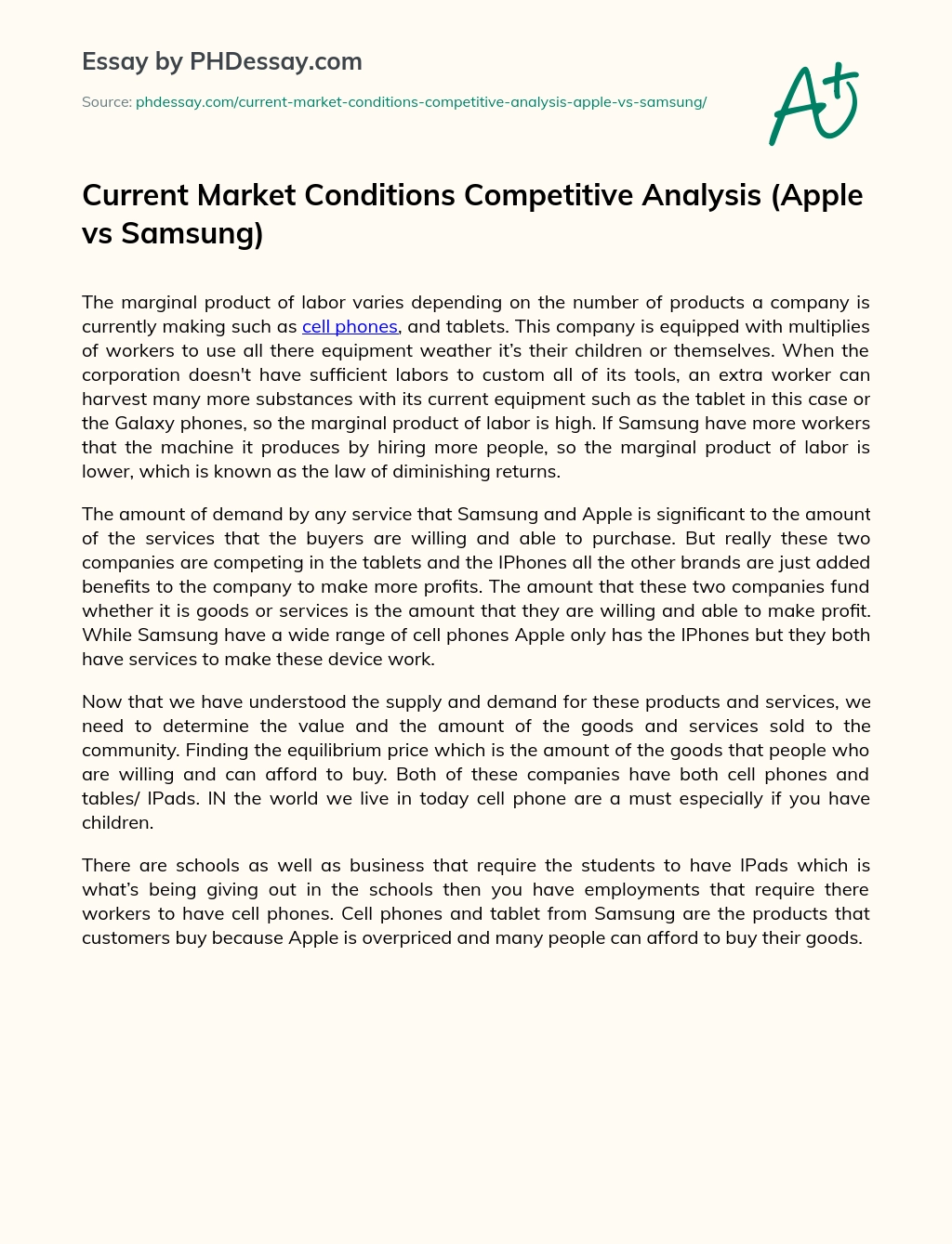 Current Market Conditions Competitive Analysis (Apple vs Samsung) essay