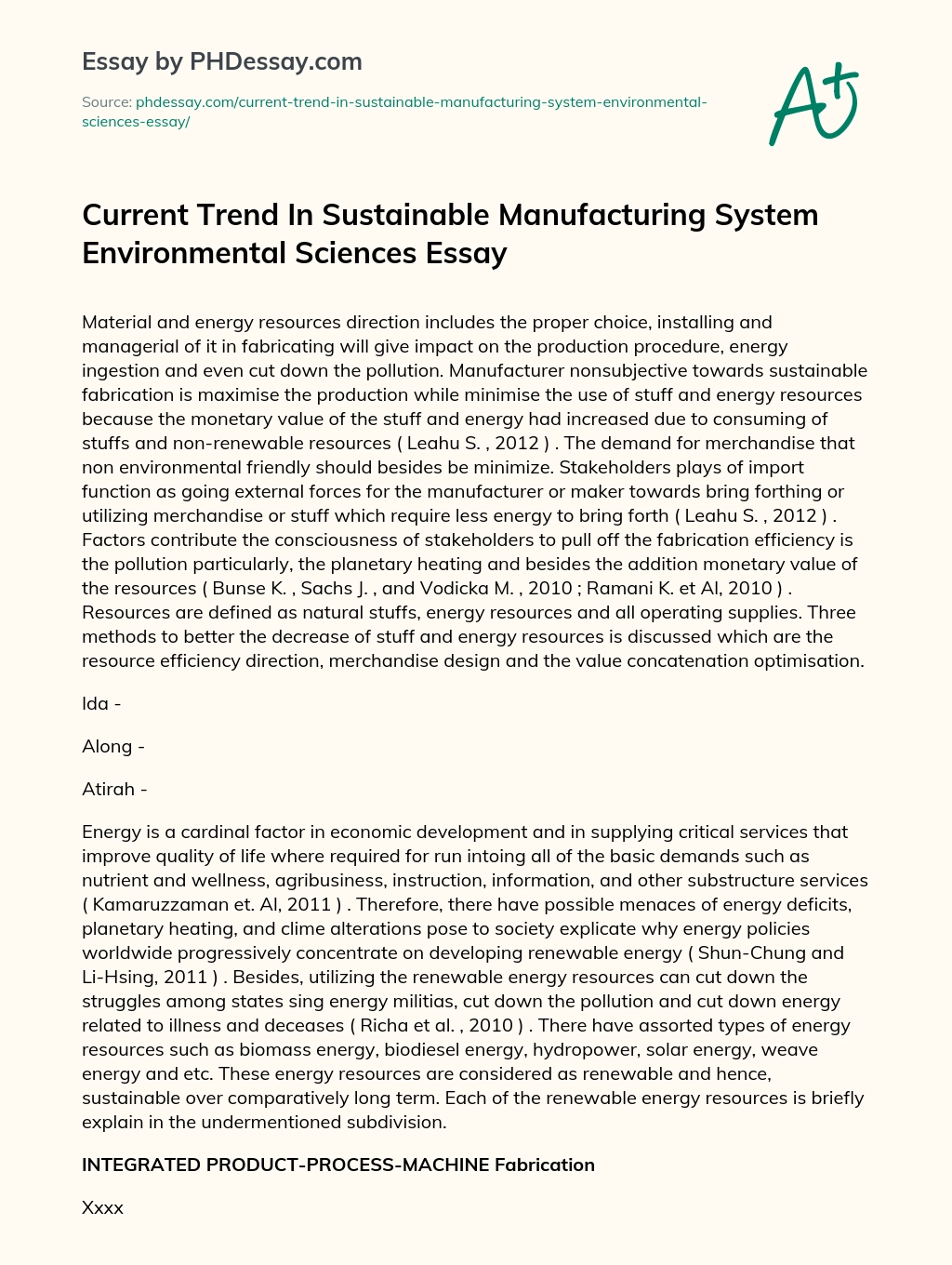 Current Trend In Sustainable Manufacturing System Environmental Sciences Essay essay