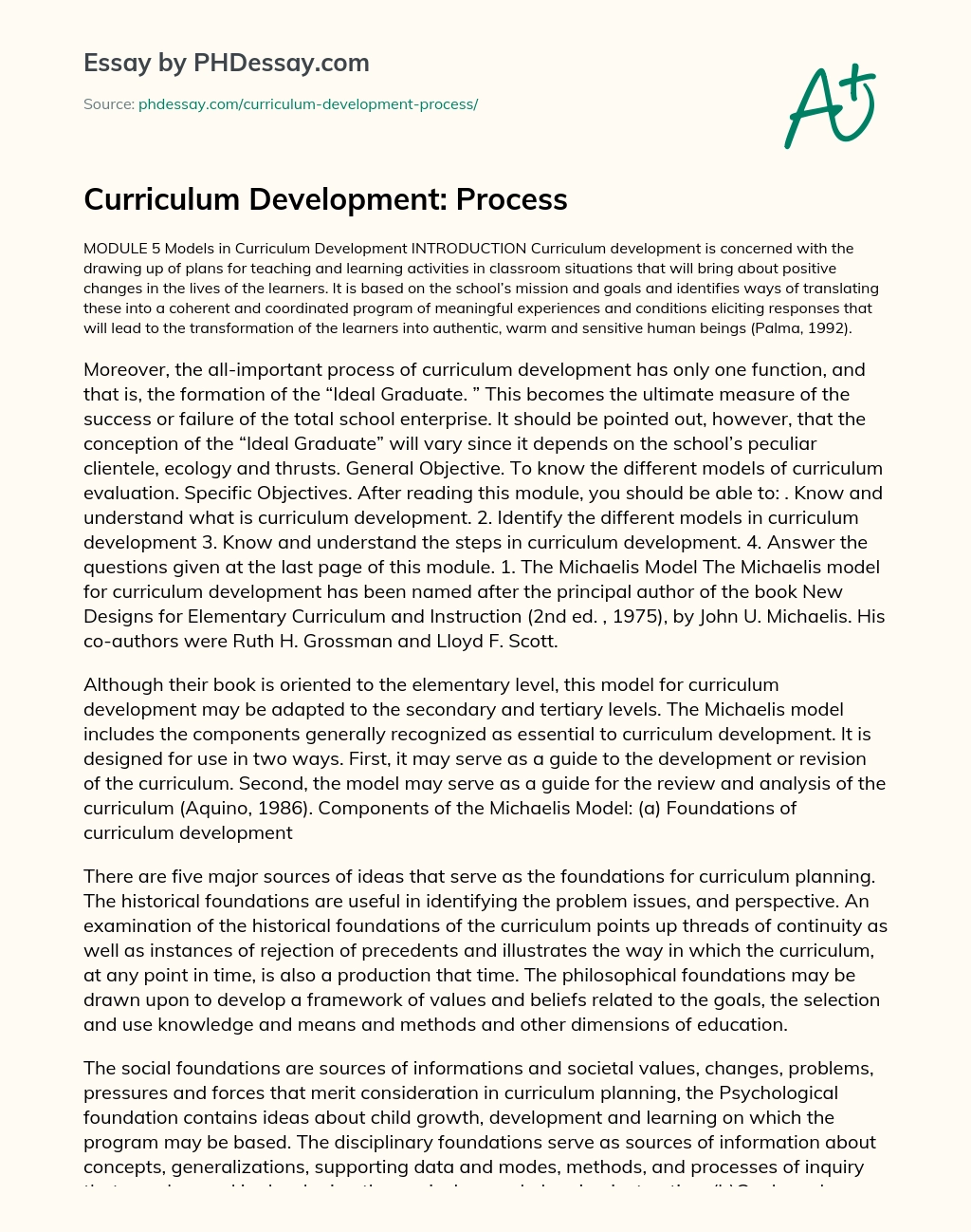 Curriculum Development: Process essay