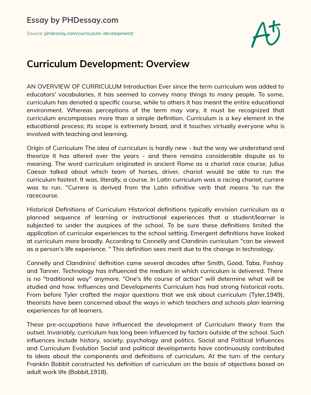 Curriculum Development: Overview essay