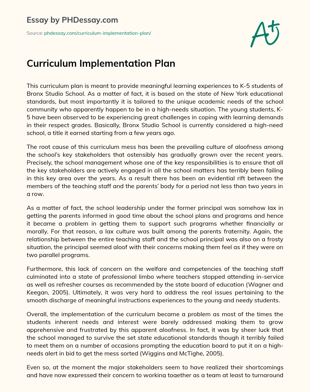 Curriculum Implementation Plan Phdessay 