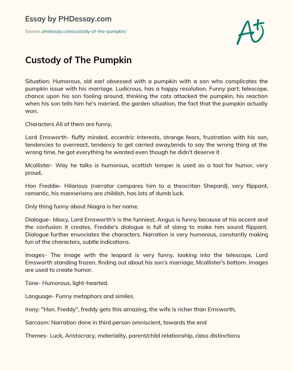Custody of The Pumpkin essay