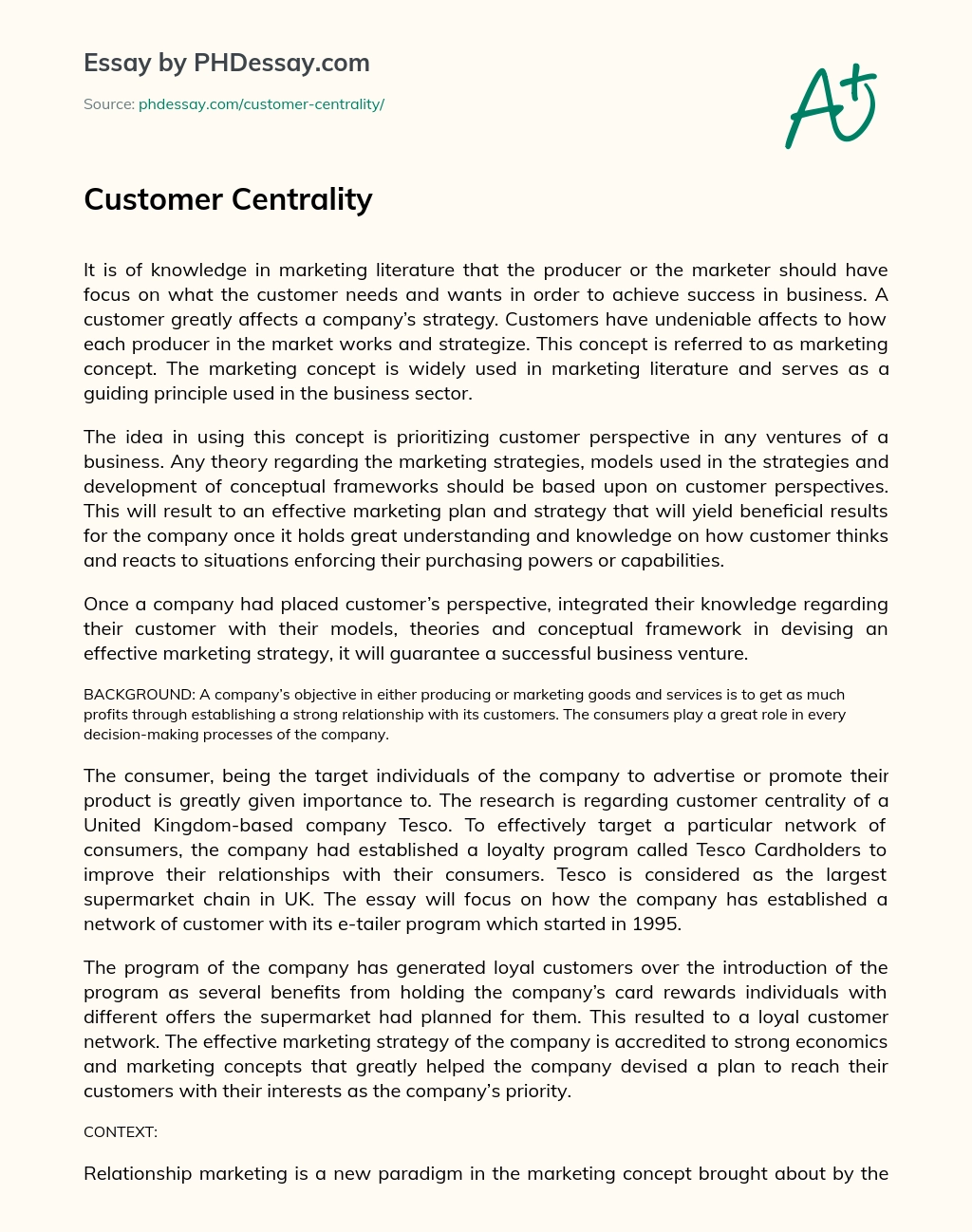 Customer Centrality essay