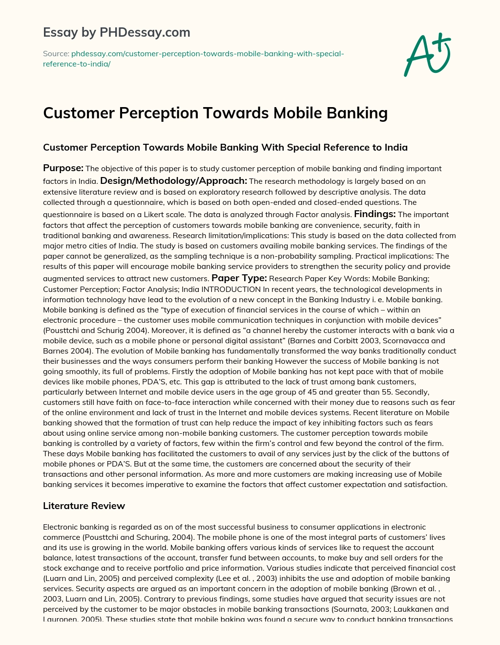 Customer Perception Towards Mobile Banking essay
