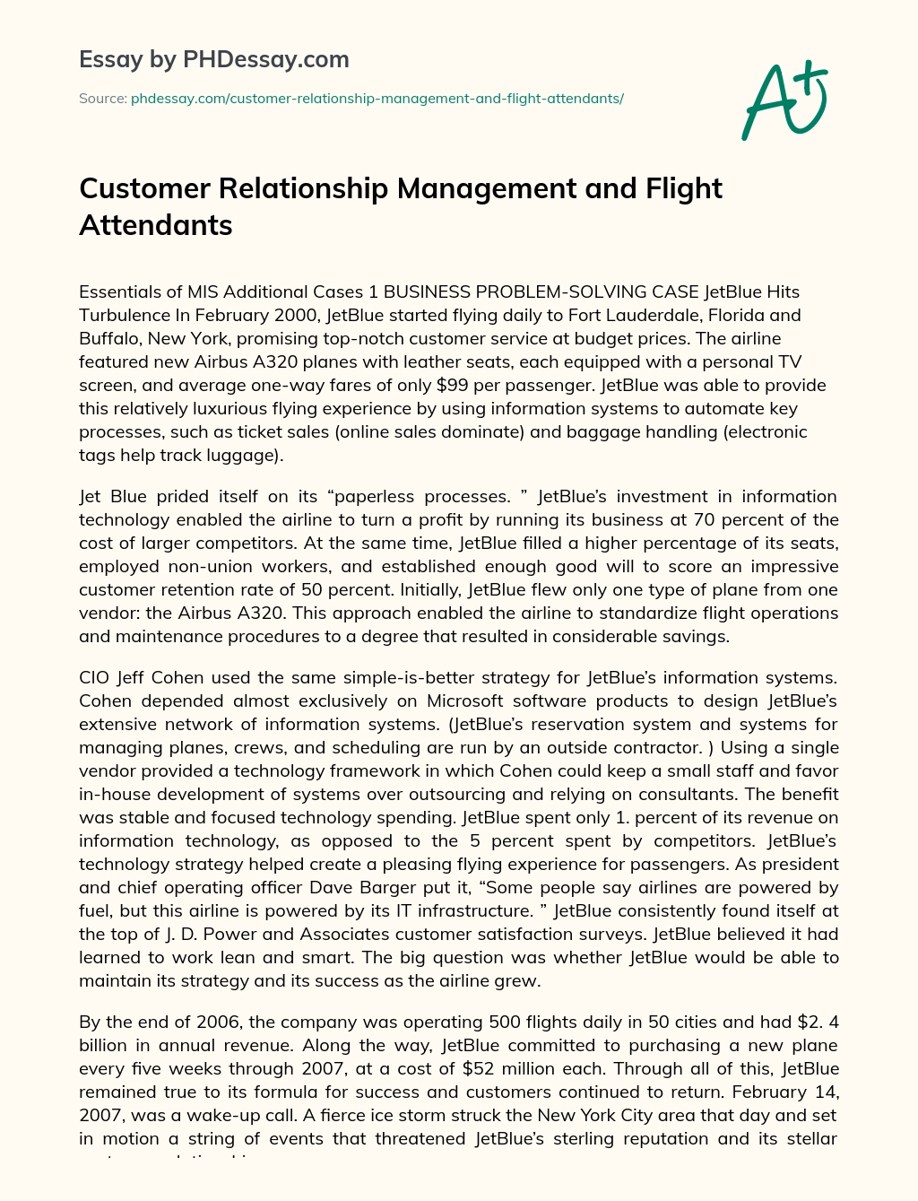 Customer Relationship Management and Flight Attendants essay