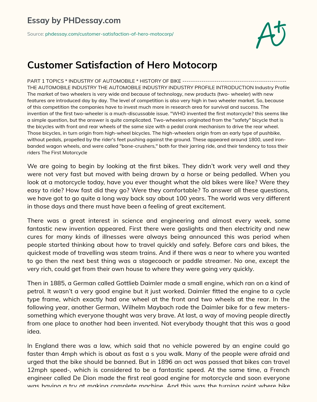 Customer Satisfaction of Hero Motocorp essay