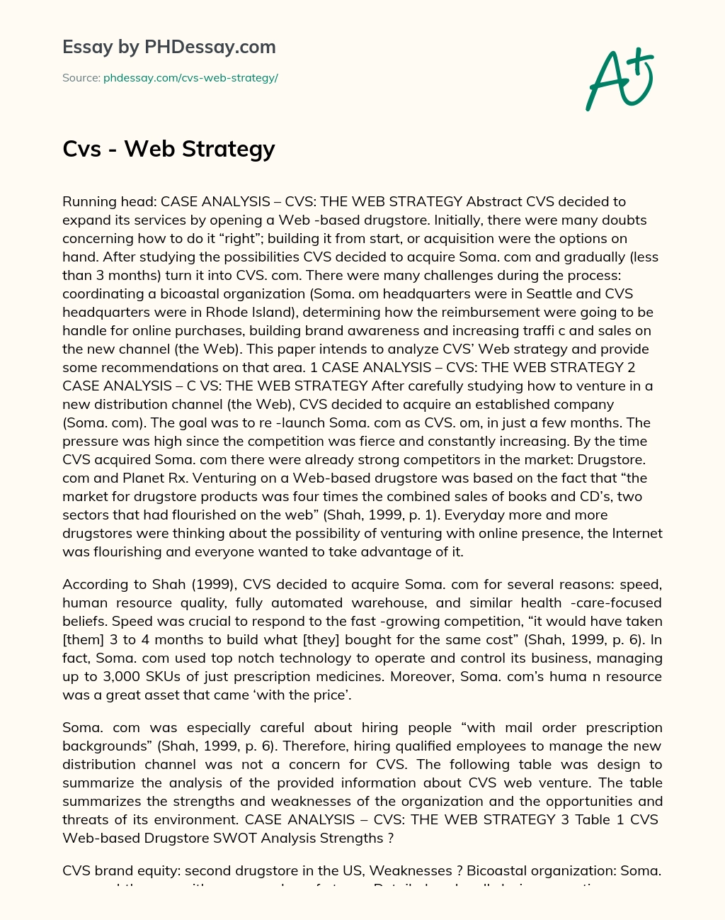 Cvs – Web Strategy essay