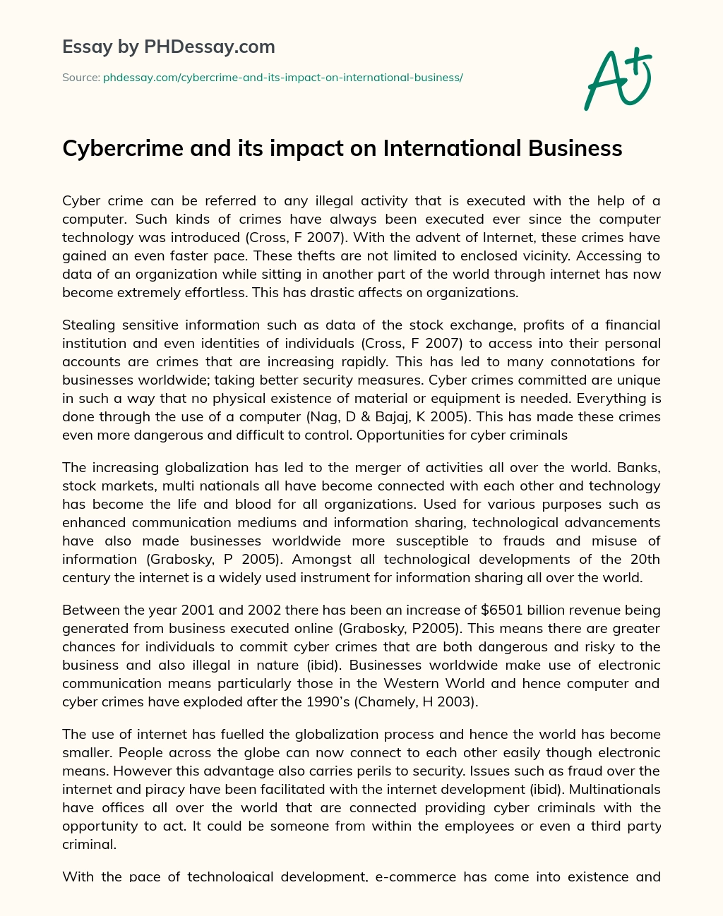 Cybercrime and its impact on International Business essay