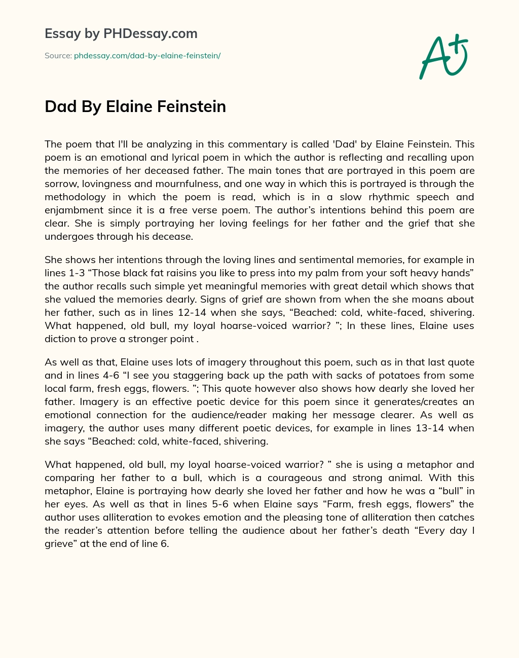 Dad By Elaine Feinstein essay