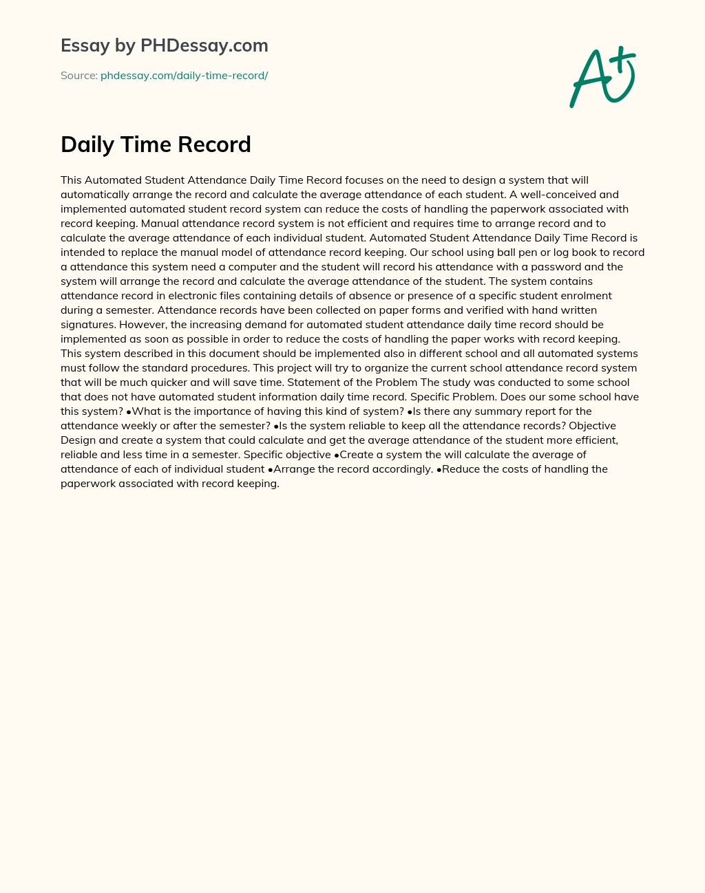 Daily Time Record essay