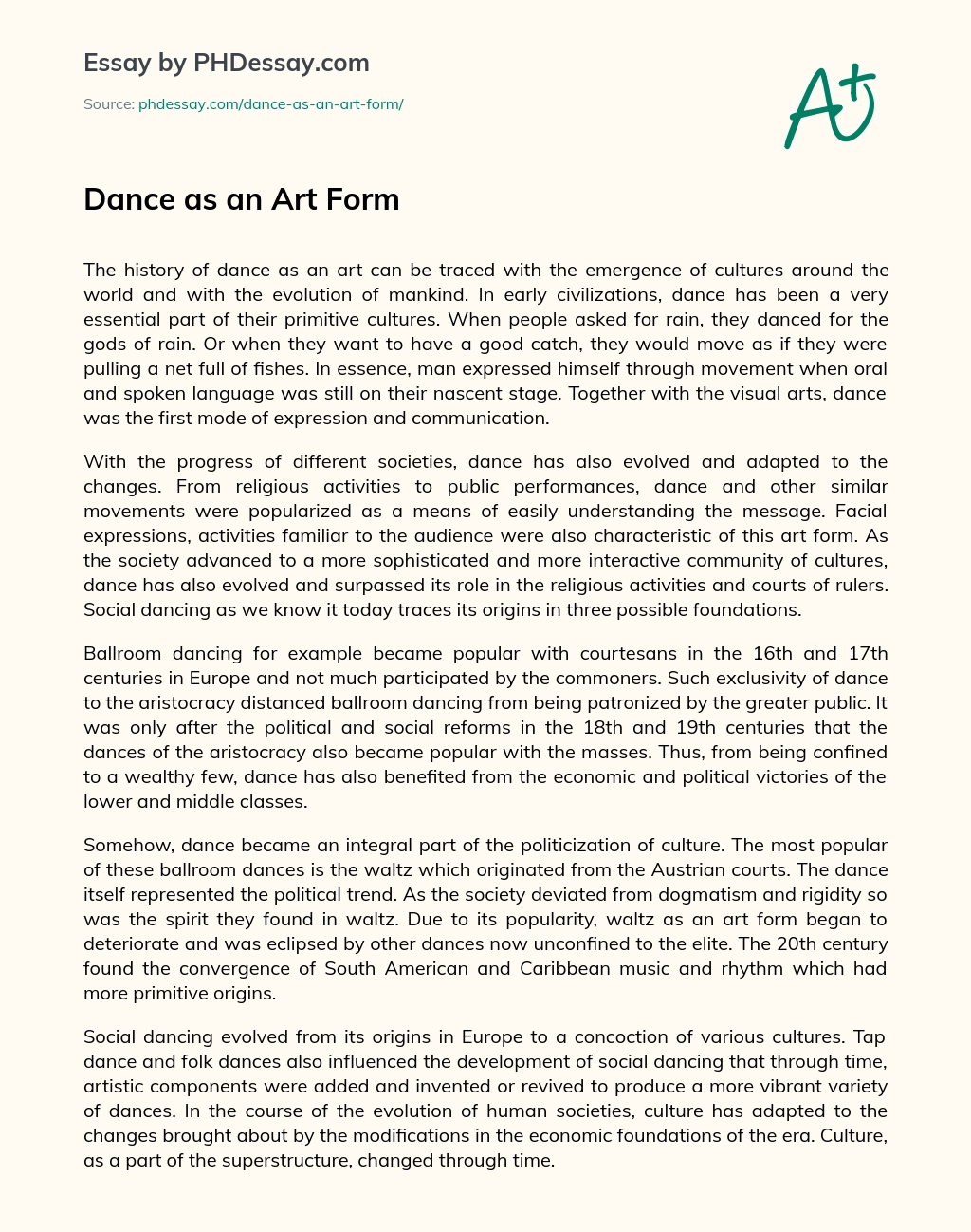 Dance as an Art Form essay