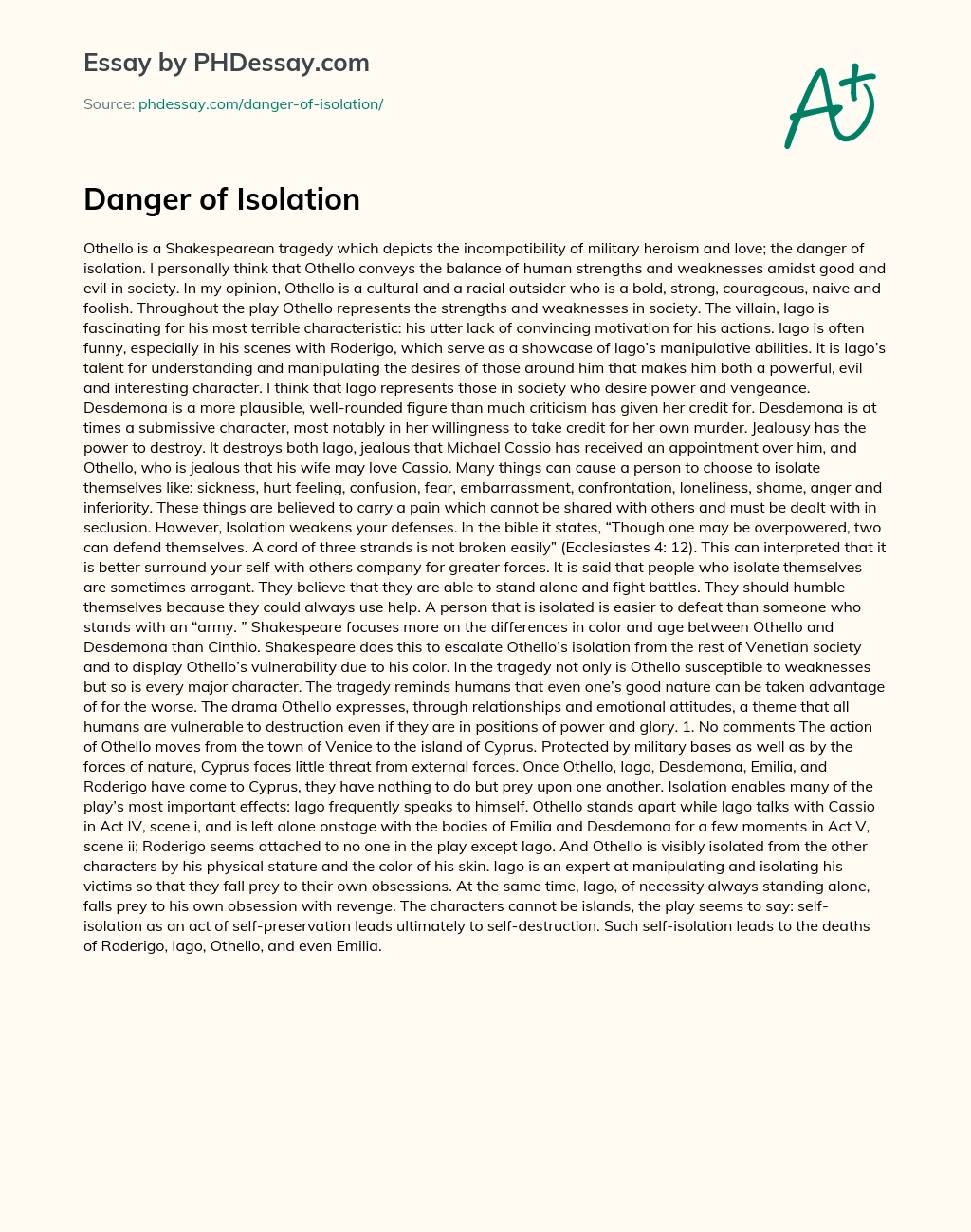 Danger of Isolation essay