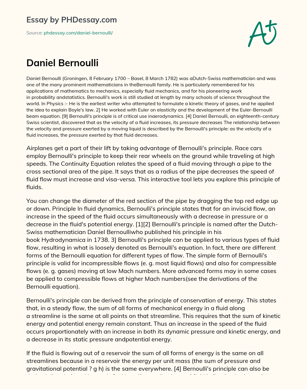 Daniel Bernoulli essay